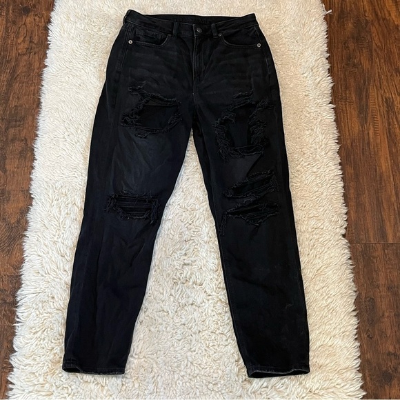 American Eagle Womens Distressed Mom Jeans Size 6 Destroyed Black - Picture 1 of 10